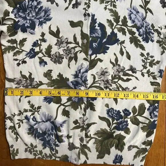 Talbots Floral Cardigan Sweater Size S Blue 3/4 Sleeve Cottage Coquette Fairy - Picture 4 of 8
